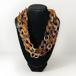 Tortoise Shell Chunky Chain Necklace Gold Acrylic Margot Premier Designs
